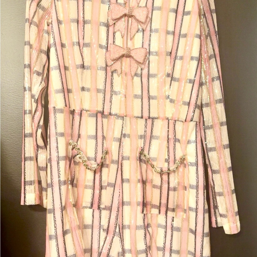 Pink and Silver Striped romper with Bows